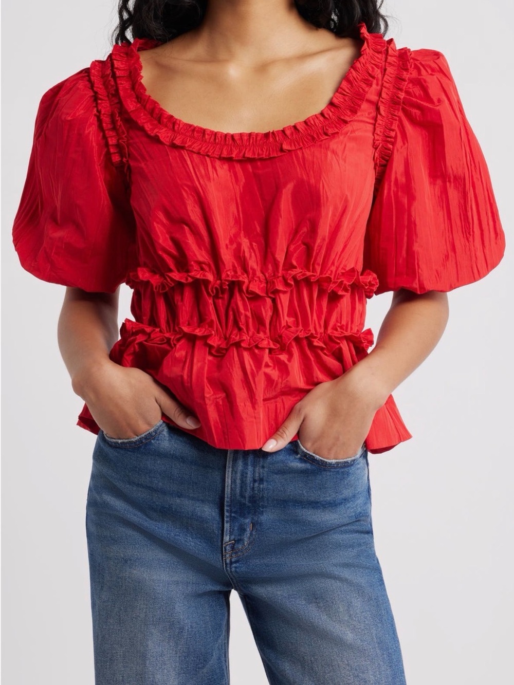 NWT Damson Madder Everly Convertible Puff Sleeve Top Red US 10 / UK 14